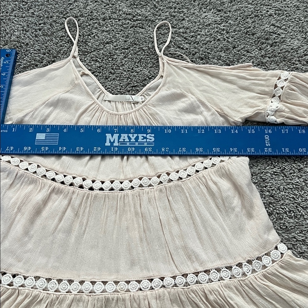 Have Junior’s Flowy Cream Boho Blouse Off-the-Shoulder Spaghetti Straps - Size S - Picture 8 of 9
